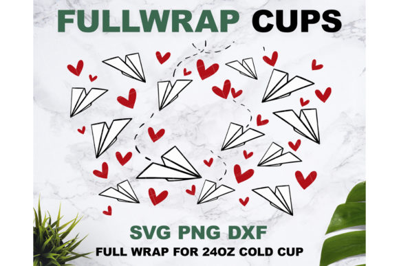 Paper Plane Heart 24oz Cup Graphics & Print Templates
