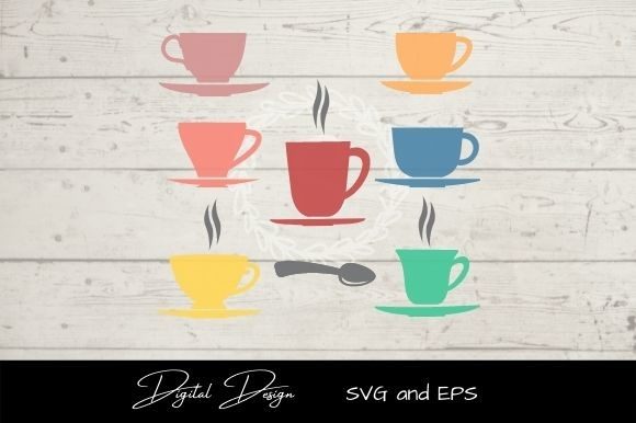 Retro Coffee Tea Cups and Saucer Vectors: Graphics for Crafts