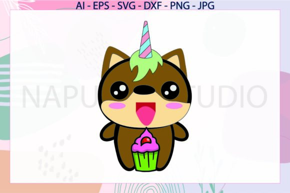 Unicorn Dog Cup Cake Birthday Candle SVG Graphics